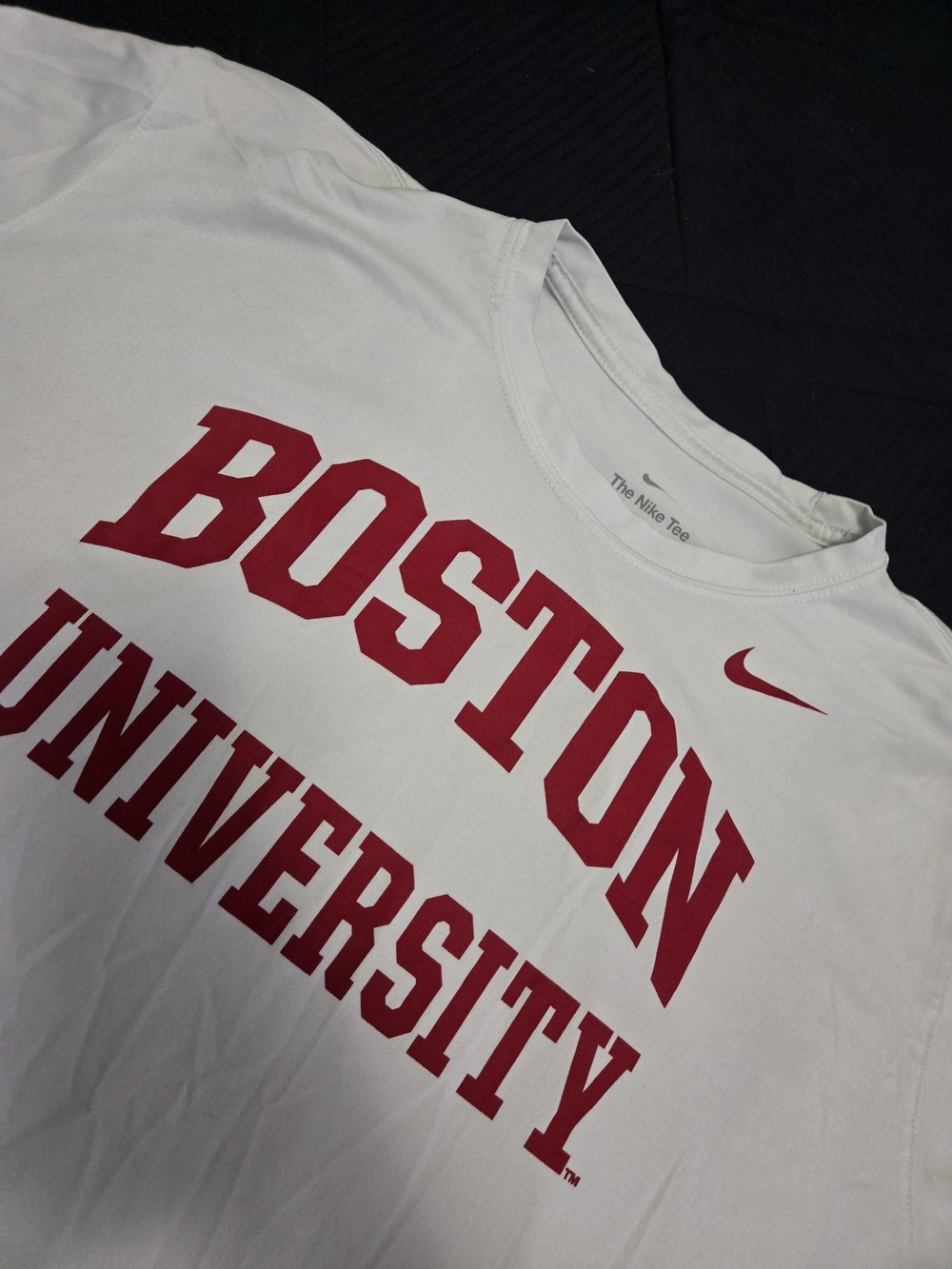 Nike White Crewneck T‑Shirt with Red Boston University Print